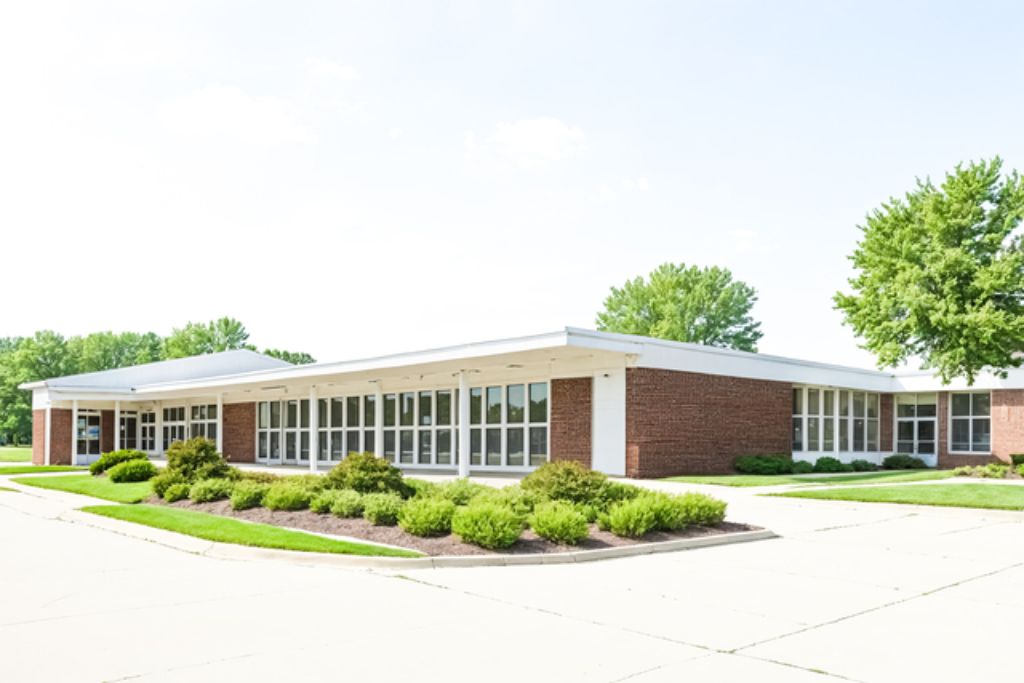small quaint church in the middle of a field